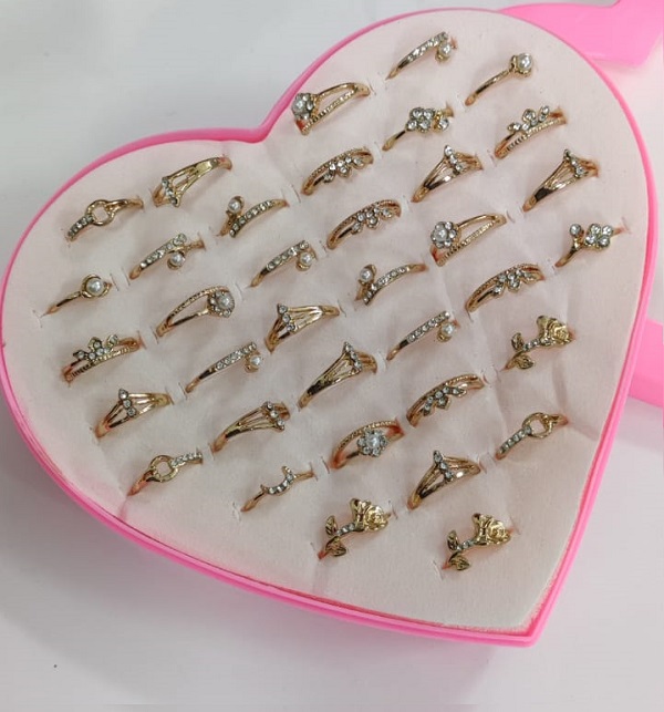36 Pcs Child Mid Finger Rings Set Gift with Heart Shape Boxes for Kid