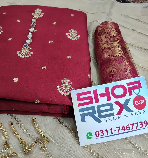 Raw Silk Sequence Embroidery Dress Massori Emb Dupatta Jamawar Trouser Unstitched (CHI-598)