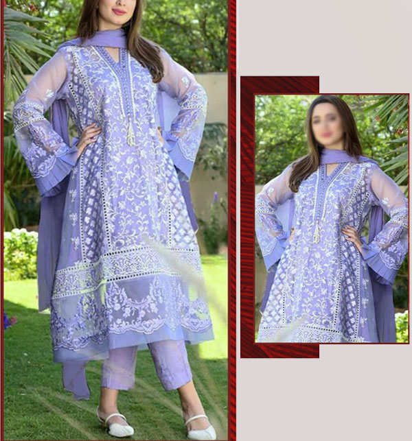Lawn Heavy Embroidered Dress Chiffon Embroidery Dupatta 3 Pec Suite  (Unstitched) (DRL-1070)	
