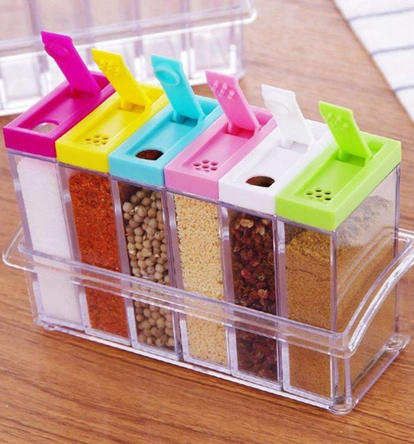 6 PCs Transparent Spice Jar Colorful Lid Seasoning Box 