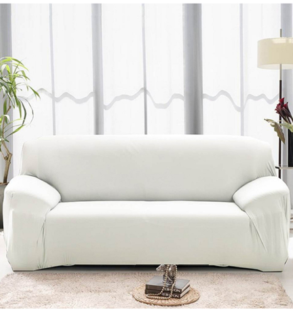 6 Seater Sofa Cover(3+2+1) Standard Size Stretchable Elastic Fitted Jersey Cover - White	