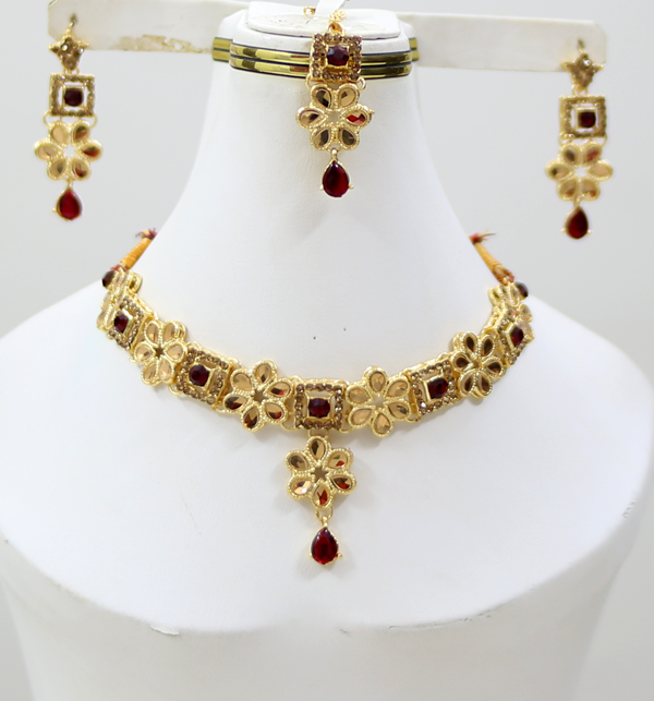 Kundan Beautiful Maroon Necklace Set With Earing (PS-424)