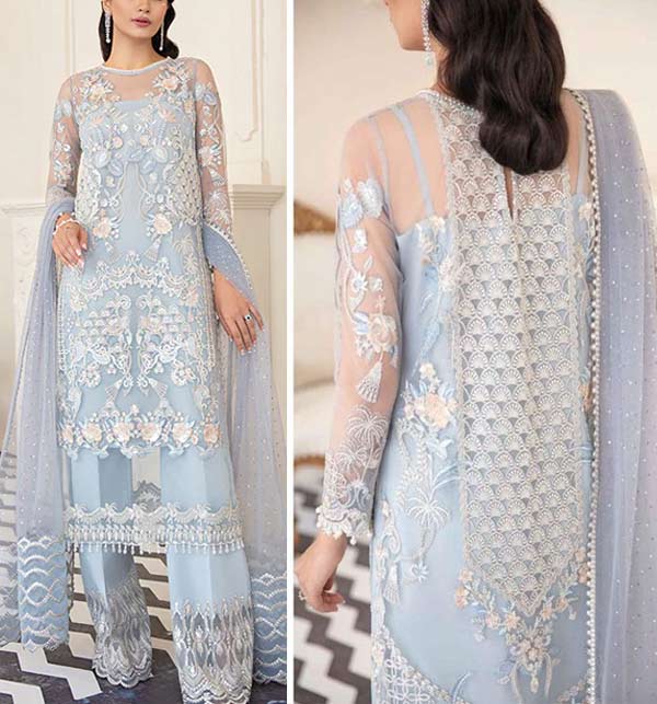 Adorable Embroidered Chiffon Party Dress with Net Dupatta UnStitched) (CHI-766)