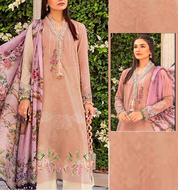 Adorable Embroidered Lawn Dress with Chiffon Dupatta (UnStitched) (DRL-1198)