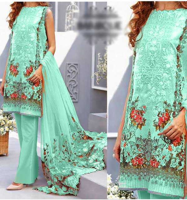 Adorable Embroidered Lawn Dress with Chiffon Dupatta (UnStitched) (DRL-1190)