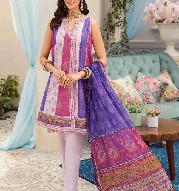 Adorable Embroidered Lawn EID Dress with Chiffon Dupatta  (Unstitched) (DRL-1161)
