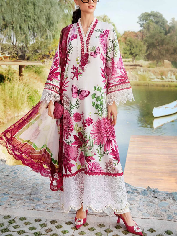 All-Over Print Embroidered EID Lawn Suit 2025 with Chiffon Dupatta (Unstitched) (DRL-2180)