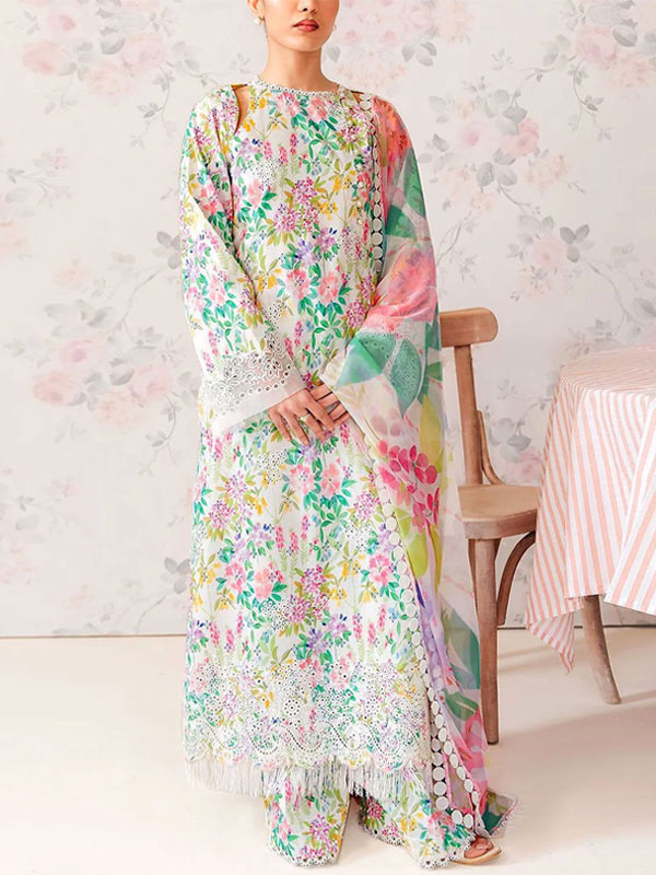 All-Over Print Embroidered EID Lawn Suit 2025 with Chiffon Dupatta (Unstitched) (DRL-2181)	