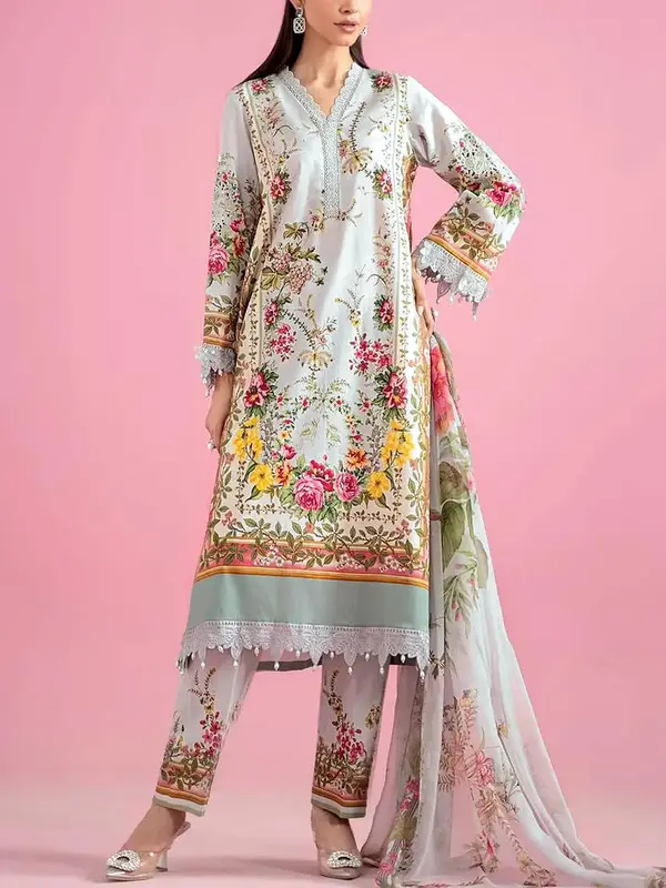 All-Over Print Embroidered EID Lawn Suit with Emb. Chiffon Dupatta  (DRL-2403)