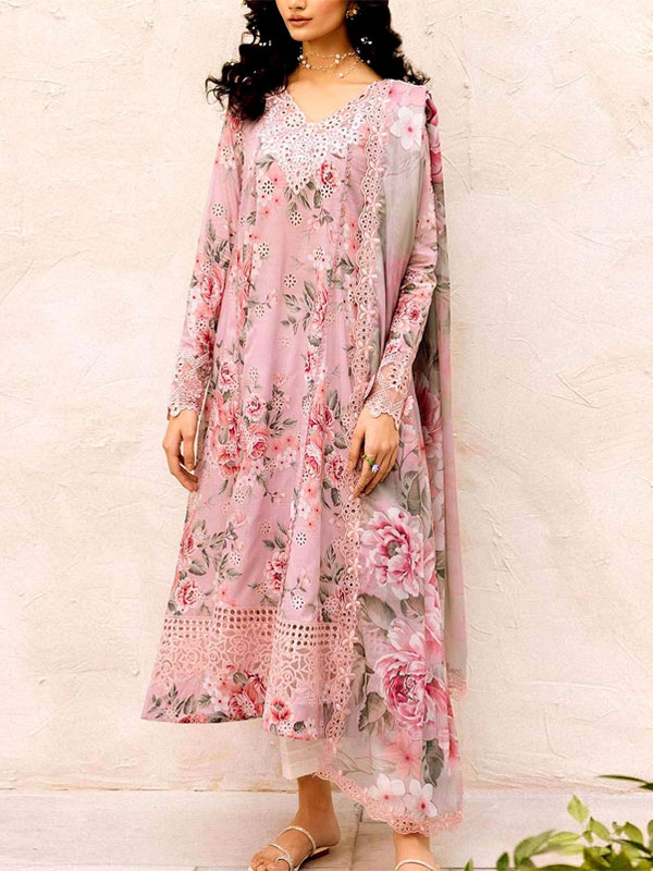 All-Over Print Schiffli Embroidered Lawn Dress 2025 with Chiffon Dupatta (Unstitched) (DRL-2179)