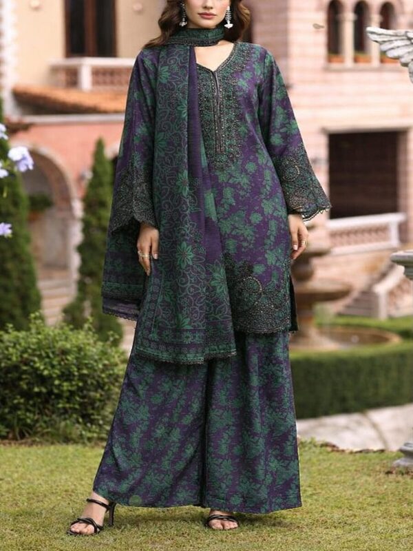 All-Over Printed Embroidered Lawn Dress with 4-Sided Embroidered Chiffon Dupatta (Unstitched) (DRL-2372)