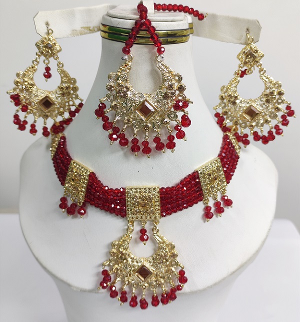 Beautiful Maroon Party Wear Jewelry Sets Earring and Matha Patti  (ZV-1714)