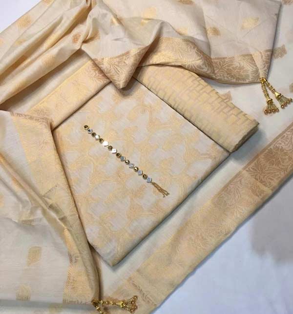 Banarsi Style Cotton Jacquard Suit with Cotton Jacquard Dupatta (Unsicthed) (DRL-1126)