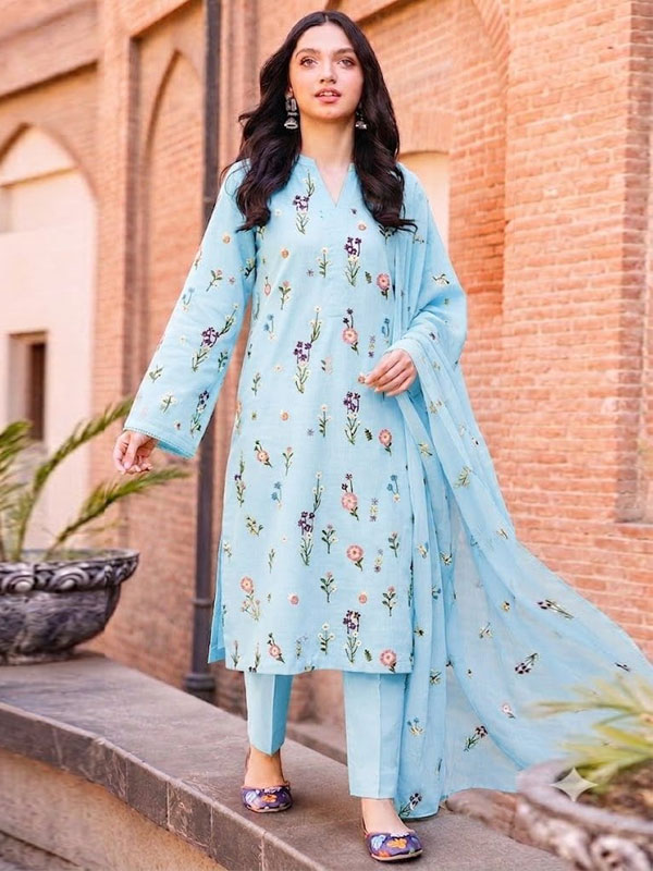 Linen Embroidered Dress With Linen Embroidered Dupatta (Unstitched) (LN-412)