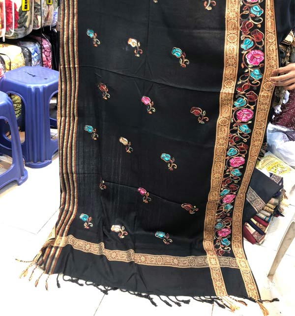 Beautiful Black Kashmiri Embroidered Shawls For Women (Shawl 46)