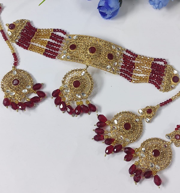 Beautiful Chocker Necklace Set Stone Work Earring With Matha Patti (PS-464)