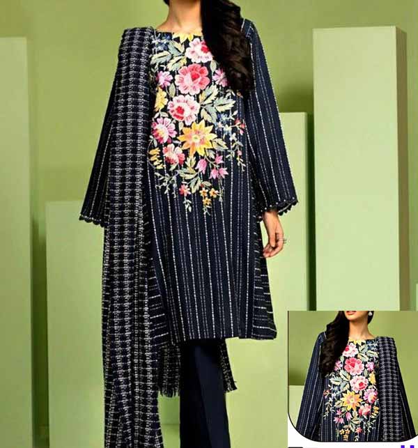 Black Lawn Heavy Embroidery Suit With Embroidered Trouser (Unsitched) (DRL-714)