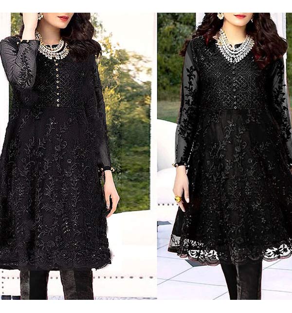 Black Heavy Full Embroidery Net Kurti With Inner (K-101) (Unsicthed)