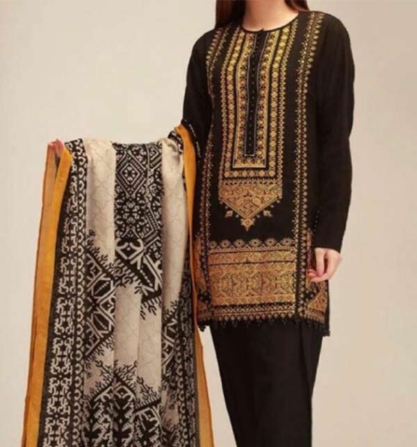 Khaddar Full Sequence Embroidery Dress With Wool Shawl (KD-83) (UnStitched)