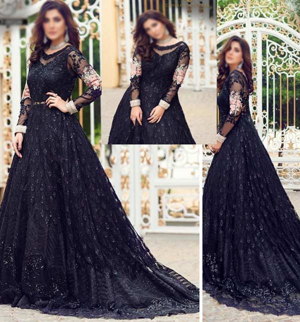 Black Party Wear Embroidered Indian Chiffon Maxi (Unstitched) (CHI-624)