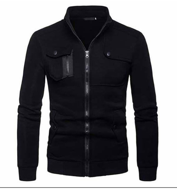 Black Zip Pocket Zipper Jacket For Men