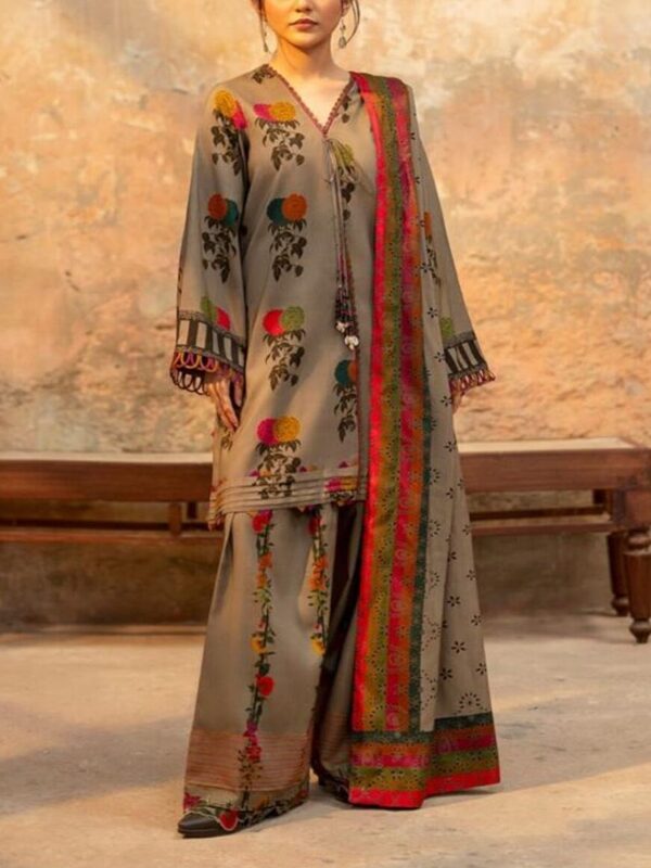 CHARIZMA Print Embroidered Lawn Dress with 4-Sided Embroidered Chiffon Dupatta (Unstitched) (DRL-2376)