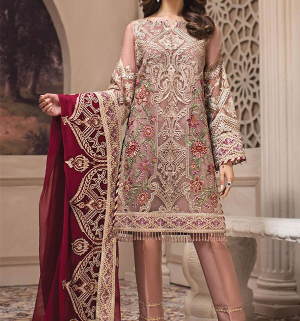Chiffon Embroidery Suit With Chiffon Embroidery Duppata (Unstitched) (CHI-305)