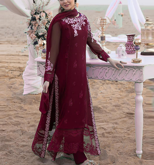 Chiffon Heavy Embroidered Dress With Chiffon Embroidered Dupatta (UnStitched) (CHI-843)