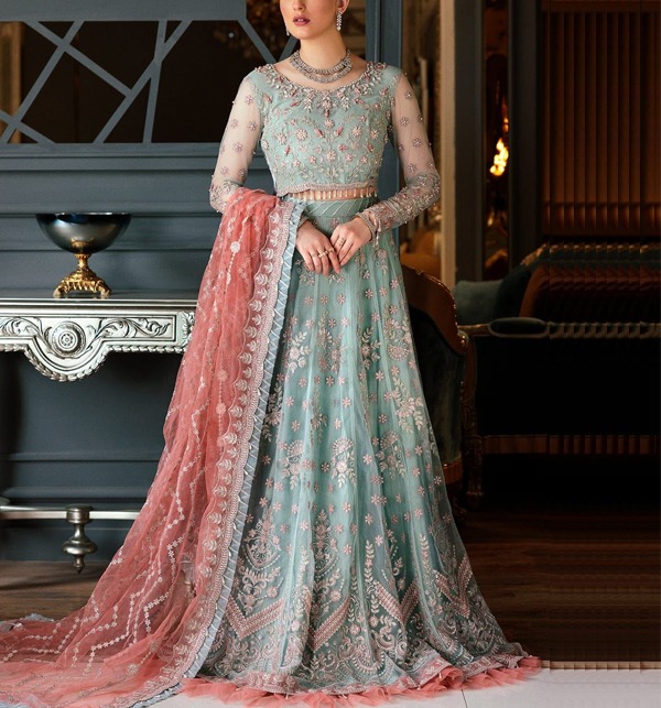 Luxury Heavy Embroidered Net Bridal Dress with Embroidered Net Dupatta(UnStitched) (CHI-701)