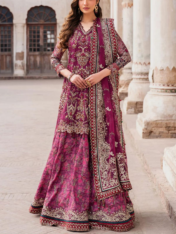 Chiffon Heavy Embroidered Party Wear Dress With Organza Embroidered Dupatta (Unstitched) (CHI-1013)