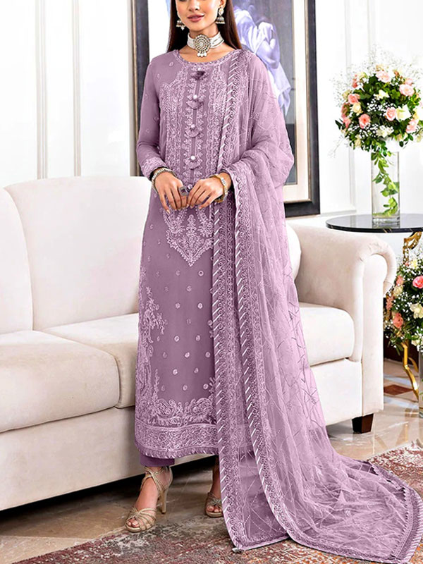 Chiffon Heavy Embroidered Spengle Work Dress With NET Embroidered Dupatta (Unstitched) (CHI-987)