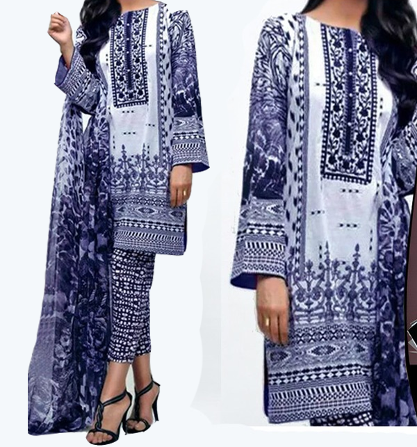 Lawn Sequins Embroidered Lawn Suit with Chiffon Dupatta (Unstitched) (DRL-973)