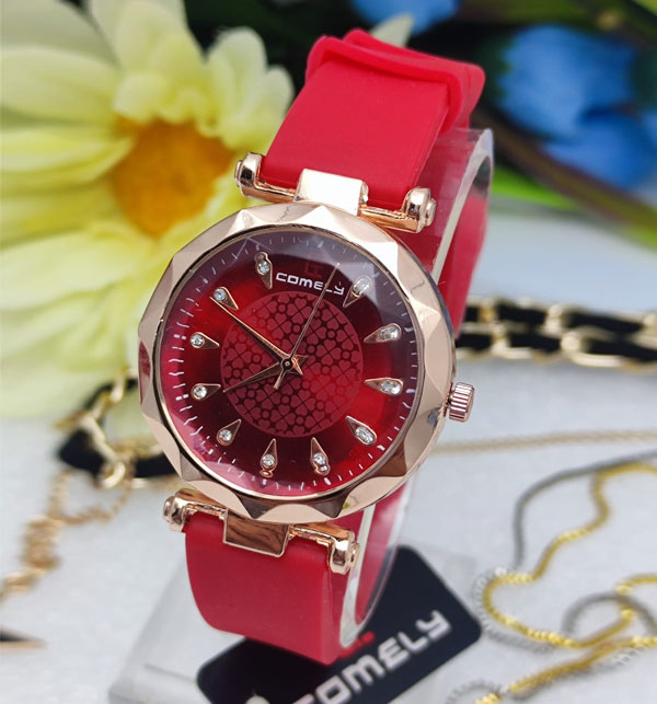 Comely Red Ladies Watch Soft Silicon Strap (ZV:16295)