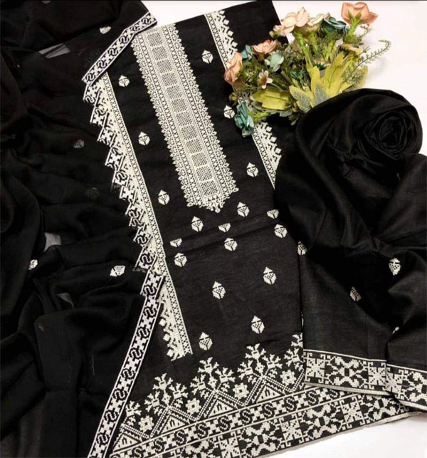 Cotton Arri Work Embroidered Dress With Chiffon Embroidered Dupatta & EMB Trouser (Unstitched) (DRL-1646)	