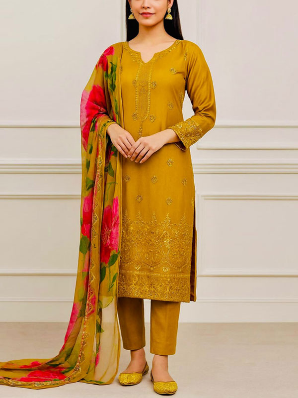 Cotton Boring Chicken Karri Embroidered  Dress With Silk Embroidered Dupatta (Unstitched) (DRL-2324)