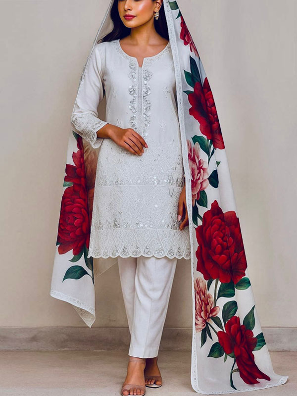 Cotton Boring Chicken Karri Embroidered Dress With Silk Embroidered Dupatta (Unstitched) (DRL-2325)	