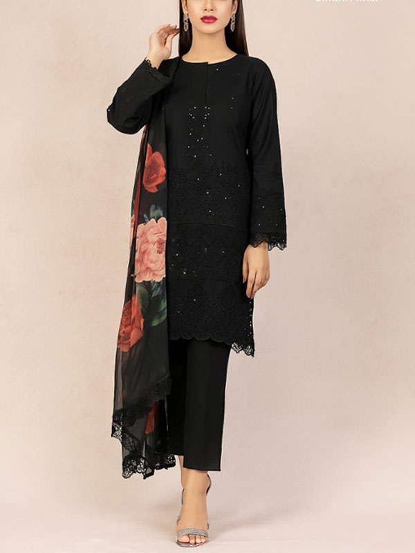 Cotton Boring Chicken Karri Embroidered Dress With Silk Embroidered Dupatta (Unstitched) (DRL-2326)	
