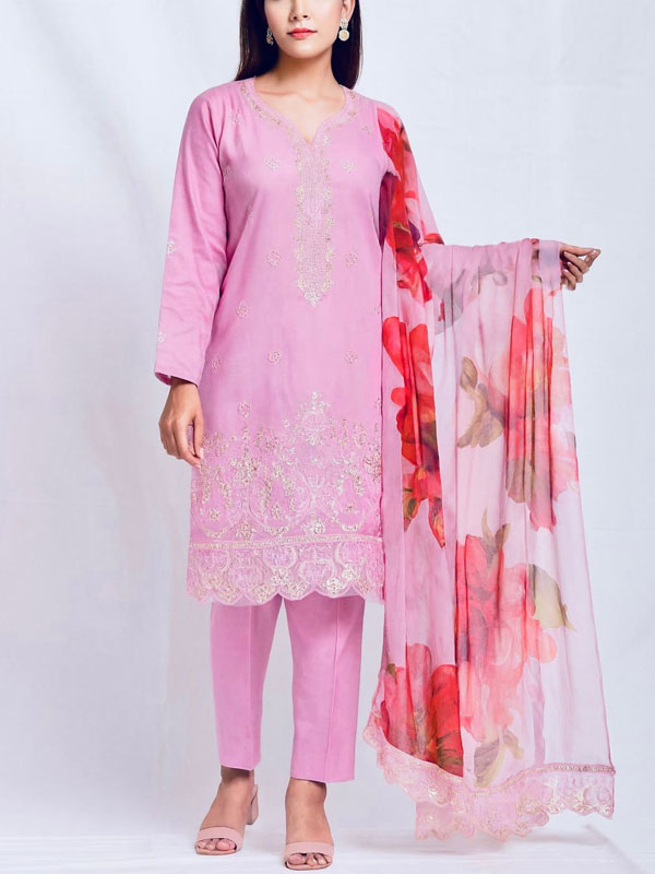 Cotton Boring Chicken Karri Embroidered Dress With Silk Embroidered Dupatta (Unstitched) (DRL-2327)	