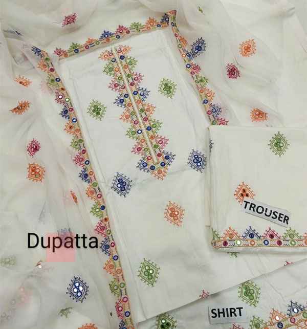 Cotton Heavy 9mm Sequence Embroidered Dress 9mm EMb Dupatta & EMb Trouser (Unstitched) (DRL-1623)	
