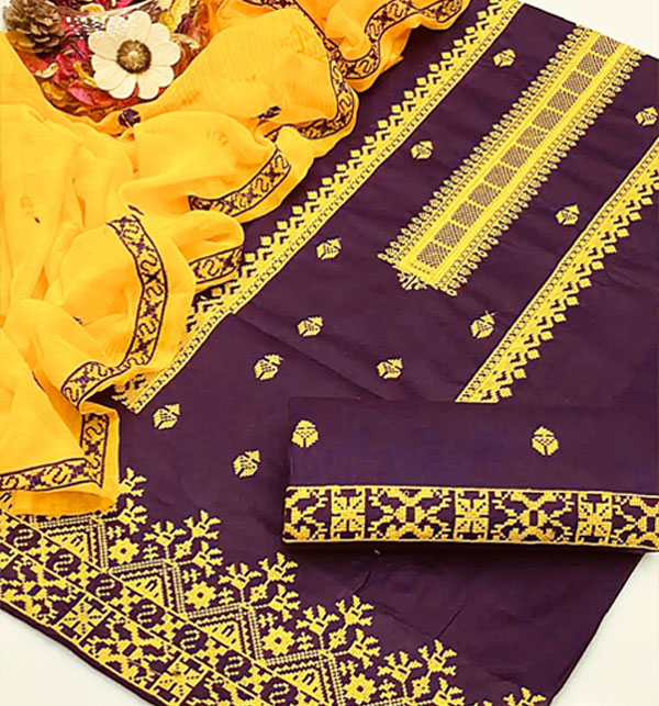 Cotton Heavy Aari Work Embroidered Dress With Chiffon Embroidered Dupatta (Unstitched) (DRL-1587)	
