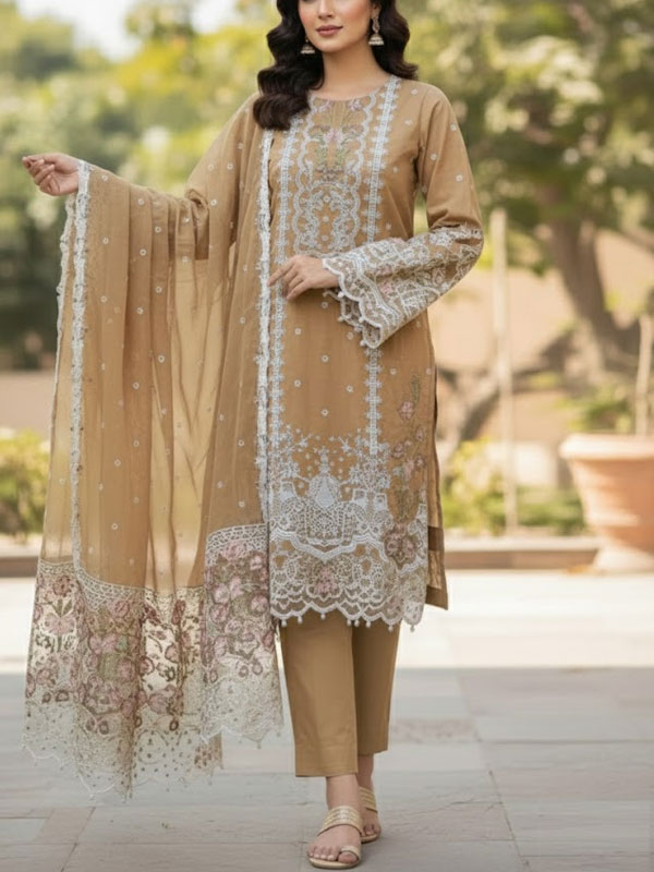 Cotton Heavy Embroidered Dress With Embroidered Chiffon Dupatta (Unstitched) (DRL-2344)