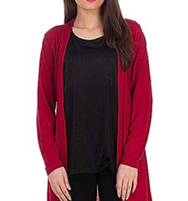 Jersey Cotton Shrug For Women Maroon