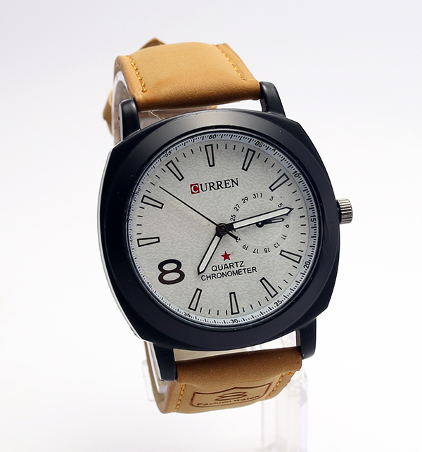 Curren Brown Leather Analog Watch White Dial (CW-80)
