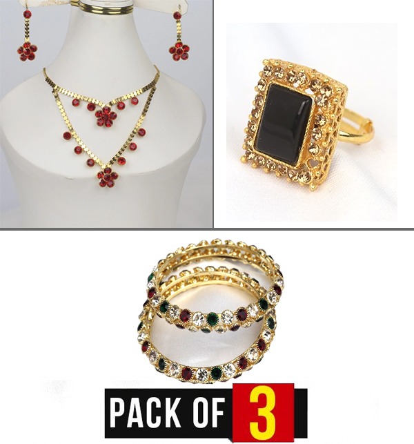 Pack of 3-Nacklace Set With Ering + Bangles + Ring (MEGA-2)