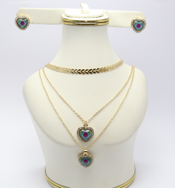 Delicate Heart Shaped Necklace with Earrings (PS-129)
