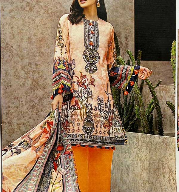 Designer Embroidered Lawn Dress with Chiffon Dupatta  (Unstitched) (DRL-1110)