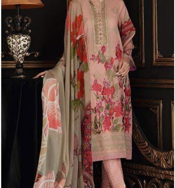 Designer Embroidered Lawn Unstitched 3 Piece Suit With Chiffon Duppata (DRL-512)