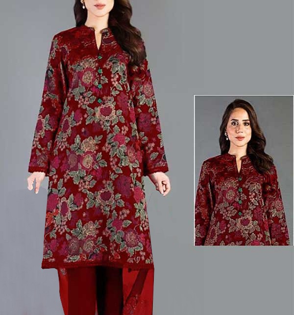 Designer Lawn Full Heavy Embroidered Dress With Trouser 2 Pec Dress (Unstitched) (DRL-1117)