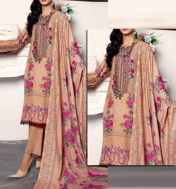 Dhanak Embroidered Fancy Dress With Dhanak Embroidery Shawl (UnStitched) (KD-216)	