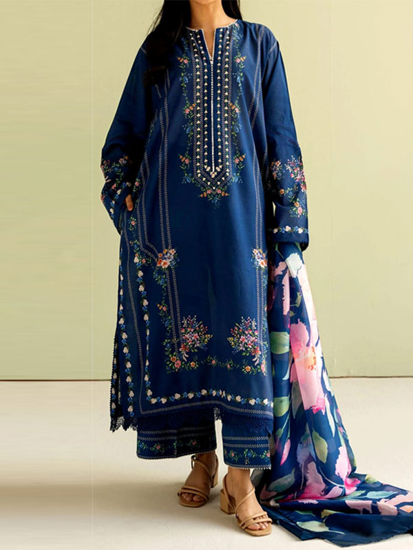 Dhanak Heavy Embroidered Dress With Kortai Printed Shawl (Unstitched) (KD-258)
